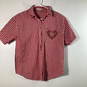 Womens Vintage Maggie & Max Gingham Embroidered Heart‎ Button Shirt M Cotton